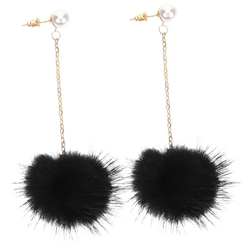 Ipetboom Lange Damen Ohrstecker mit Pelzball und Perlenanhänger Quasten Ohrringe für Geburtstag Ohrhänger für Alltag und Besondere Anlässe von Ipetboom