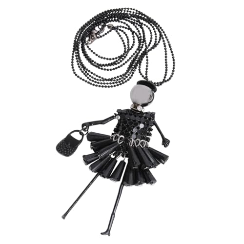Ipetboom Lange Halskette mit Niedlichem Puppen Anhänger und Leichte Schmuckkette für Frauen für Party Reise Festival und Alltag Schwarzes Design von Ipetboom