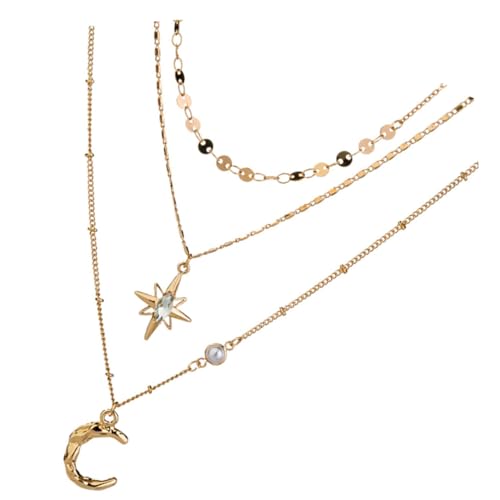 Ipetboom Layered Halskette Mond Stern Anhänger Mehrschichtiges Damen Schmuck Leichte Kette für Alltag Party Büro Reise Ipetboom Layered Halskette Mond Stern Anhänger Mehrschichtiges Damen Schmuck Leichte Kette für Alltag Party Büro Reise von Ipetboom