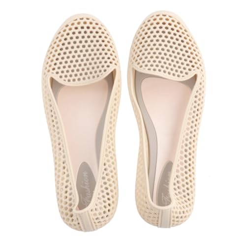 Ipetboom Leichte Atmungsaktive PVC Strandschuhe Damen Herren Einfache Hohle Sommerschuhe Flache Strapazierfähige Freizeitschuhe für Strand Urlaub und Outdoor Apricot von Ipetboom