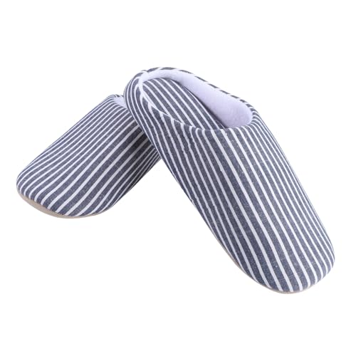 Ipetboom Leichte Baumwoll Hausschuhe mit Blauem Streifen Atmungsaktiv und Warm Weiche Rutschfeste Sohle Unisex Hausschuhe für Herbst und Winter Xl Passend von Ipetboom