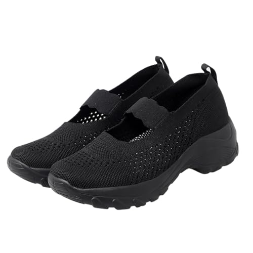 Ipetboom Leichte Damen Freizeit Schuhe mit Atmungsaktivem Mesh Dicker Rutschfester Sohle Flexible Passend für Walking und Sport Schwarz von Ipetboom