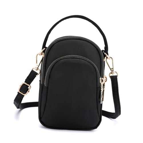 Ipetboom Leichte Damen Umhängetasche aus Wasserfestem Nylon Kompakte Mini Crossbody Bag Strapazierfähig Kratzfest Reißfest für Reisen und Alltag Schwarzes Design von Ipetboom