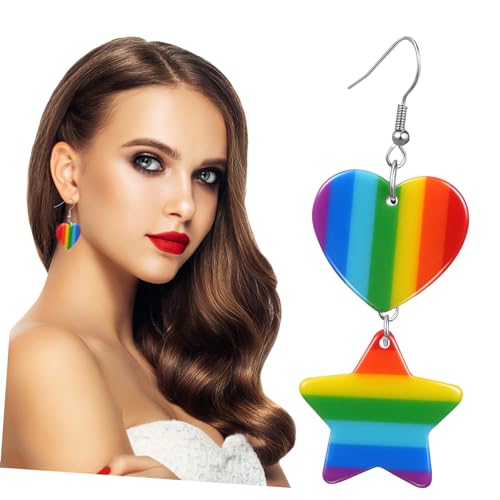 Ipetboom Leichte Dangle Ohrringe mit Buntem Regenbogen Herz und Stern Anhänger aus Hängende Ohrschmuck für Damen für Alltag Party und Hochzeit von Ipetboom