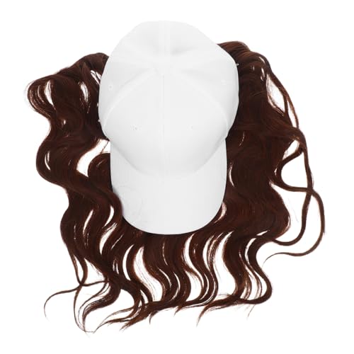 Ipetboom Leichte Natürlich Aussehende Perücke mit Weißen Baseballcap Lange Wellige Synthetische Locken Atmungsaktive Haarmütze für Damen Reisegeeignet und Komfortabel von Ipetboom