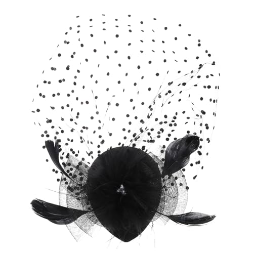 Ipetboom Leichter Fascinator Haarschmuck Damen Bankett Headpiece mit Haarclip Elegant für Hochzeit Tea Party Braut Zubehör Schwarz Mesh Schleier und Perlen Detail von Ipetboom