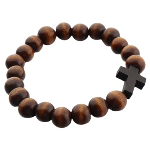 Ipetboom Leichtes Holzperlen Armband mit Kreuzanhänger Verstellbares Unisex Schmuckstück Handgefertigt Modisch und Passend für Damen und Herren Natürliches Design in Braun von Ipetboom