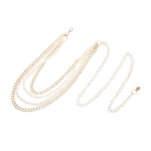 Ipetboom Mehrschichtige Perlen Taillenkette Damen Verstellbarer Metallgürtel Handgefertigt Vintage Stil Accessoire für Kleider Jeans Beach Party von Ipetboom