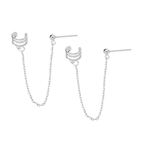 Ipetboom Mode Clip Ear Cuff Sterling Silber mit Dangle Kette Leichter Ohrclip Schmuck für Damen Trendiger Ohrschmuck Ohrloch für und Alltag von Ipetboom