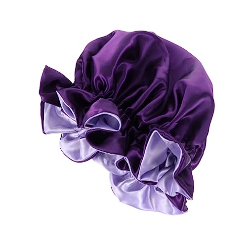 Ipetboom Nachtmütze mit doppelter Spitze seidenbettwäsche silkn elastischer taillengürtel haar kur Hochwertig sleep cap Popularität Haarkappe zul. Kappe Satin Violett von Ipetboom