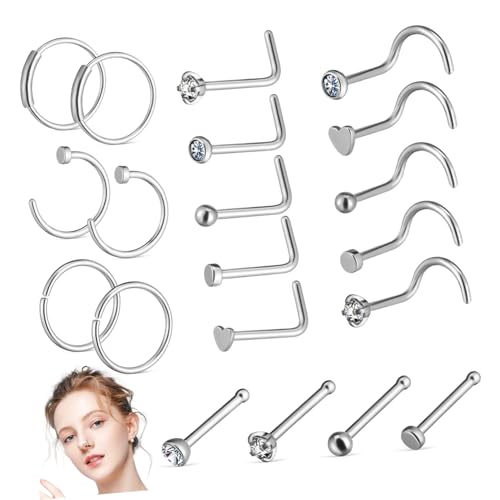 Ipetboom Nasenpiercing Teilig Edelstahl Nasenringe und Stecker Silberfarben Robust Mode Schmuck für Damen Komfortabel und Hautfreundlich von Ipetboom