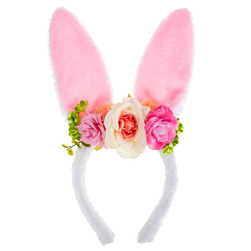 Ipetboom Niedliches Hasenohren Haarreif mit Blumen Design Weiches Plüsch Stirnband für Mädchen Hautfreundlich Langlebig Geeignet für Ostern Partys und Alltag Verstellbar und Bequem zu von Ipetboom