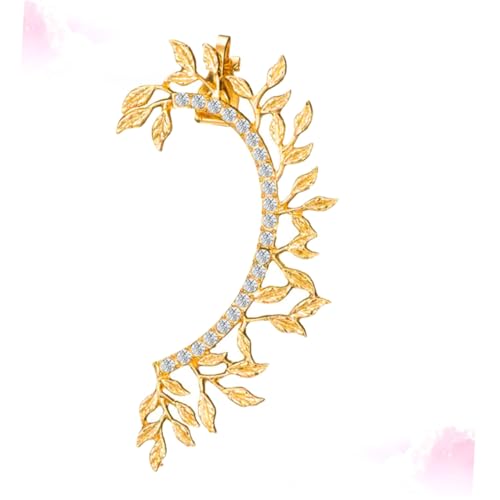 Ipetboom No Piercing Ohrclip Damen Baumeln Metall Ohrschmuck Hochzeit Brautschmuck mit Strass Blattdesign Gold Komfortabel Langlebig Elegant für Party Alltag von Ipetboom