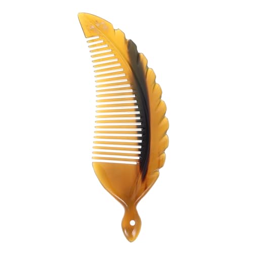 Ipetboom Ox Horn Haarkamm Blattform Antistatisch Leicht und Tragbar Entwirrt Sanft Dickes Lockiges Haar mit Einzigartiger Retro gravur als für Männer und Frauen Natürliche Zufällige Farbe von Ipetboom