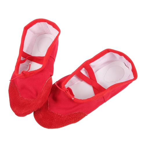 Ipetboom PU Ballettschuhe mit Elastischem Band rutschfeste Tanzschläppchen für Erwachsene Weiche PU Ledersohle Geeignet für Yoga Ballett und Rot von Ipetboom