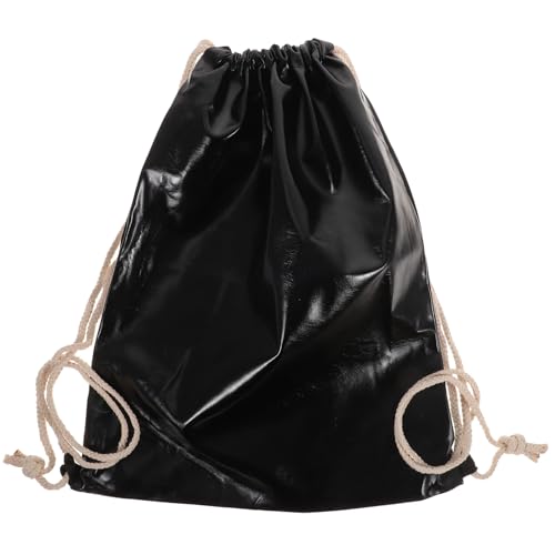 Ipetboom PU Sport Drawstring Backpack für Damen und Herren Große Kapazität Leicht für Sport Gym Yoga Reisen Schwarz von Ipetboom