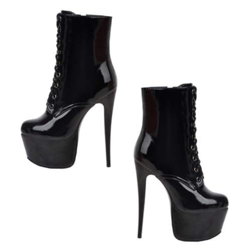 Ipetboom Patentierte Damen Kurzschaft Stiefeletten mit Schnürung Dünnem Absatz aus Komfortablem Atmungsaktivem Material Rutschfest Modisch für Herbst und Winter Passend zu Jeans Röcken und von Ipetboom