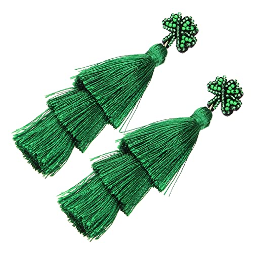 Ipetboom Patrick's Day Ohrringe Damen Grün Statement Lange Baumelohrringe Boho Stil Dreilagige Quasten Schmuck für Festliche Anlässe und Alltag von Ipetboom