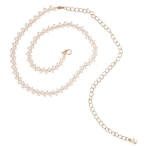 Ipetboom Perlen Taillenkette Damen Elegant Doppelreihig Goldfarben Handgefertigt Dekorativer Perlengürtel für Brautkleid Abendkleid Party Festlich Weiße Perlen Veredelt für Frauen von Ipetboom