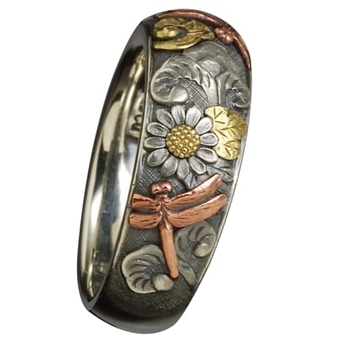 Ipetboom Personalisierter Damenring mit Blumen und Libellenmotiv Langlebiger Legierungsring Eleganter Schmuck für Alltag Geschenkidee für Freundin Verlobungsring Alternative von Ipetboom