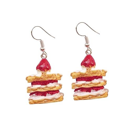 Ipetboom Personality Ohrhänger Damen Handgefertigte Dessert Ohrringe Erdbeer Schichtkuchen Design Lustige Cartoon Ohrstecker Auffälliger Schmuck für Alltag Party und Feierlichkeiten von Ipetboom
