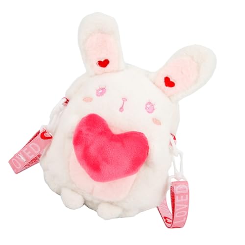 Ipetboom Plüsch Hasen Umhängetasche Mädchen Herz Design Kreative Kuscheltier Tasche Weiß Crossbody Schultertasche für Alltag Weihnachten Geburtstag von Ipetboom