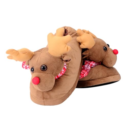 Ipetboom Plüsch Hausschuhe Damen Warm Vollumschließend Elk Motiv Rutschfest Herbst Winter Cozy Pantoffeln Unisex von Ipetboom