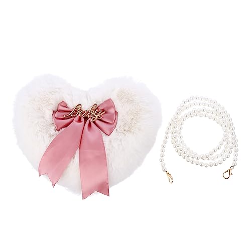 Ipetboom Plüsch Umhängetasche Damen Herzform mit Schleife Weiche Crossbody Bag mit Perlenkette Modisch und Kompakt Formbeständig und Kratzfest für Alltag und Reisen von Ipetboom