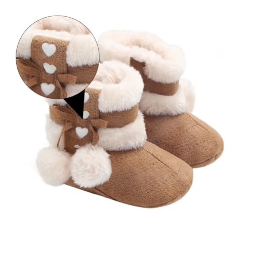 Ipetboom Prewalker Winterschuhe für Kleinkinder Warme Atmungsaktive Plüschschuhe mit Schleifen Design Rutschfeste Weiche Sohle Leicht und Hautfreundlich für Winter und Weihnachten Braun von Ipetboom