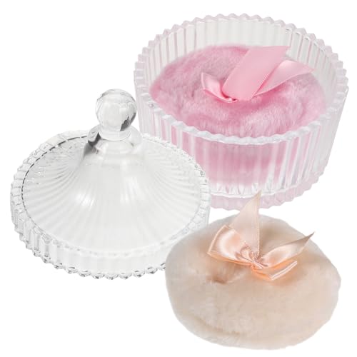 Ipetboom Puderquaste mit Aufbewahrungsbox Weiche Wiederverwendbare Körper Puderquaste für Frauen Makeup Puder mit Niedlichem Schleifen Design Beige und Rosa von Ipetboom