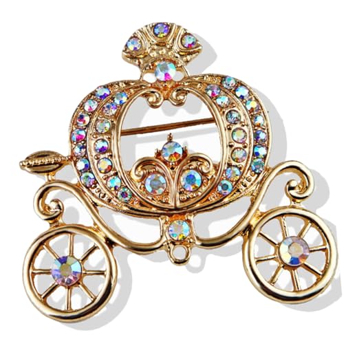 Ipetboom Pumpkin Carriage Brosche Damen Anstecknadel Modeschmuck Goldfarbene Vintage-brosche mit Bunten Strasssteinen für Kleidung Schal Hut Party und Alltag von Ipetboom