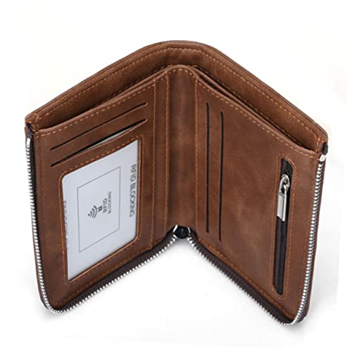 Ipetboom Herren Geldbörse RFID Block Geldbörse mit Reißverschluss Kurze Clutch für Männer Kartenetui im Retro Stil Organizer für Geld und Karten für Alltag und Besondere Anlässe von Ipetboom