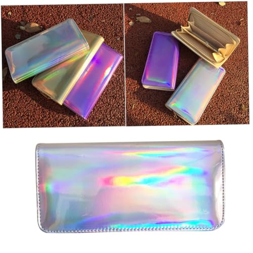 Ipetboom Rechteckige Holographische Geldbörse mit Großer Kapazität Glänzendes Münzetui für Damen für Kreditkarten Bargeld Silberfarben Besondere Anlässe von Ipetboom