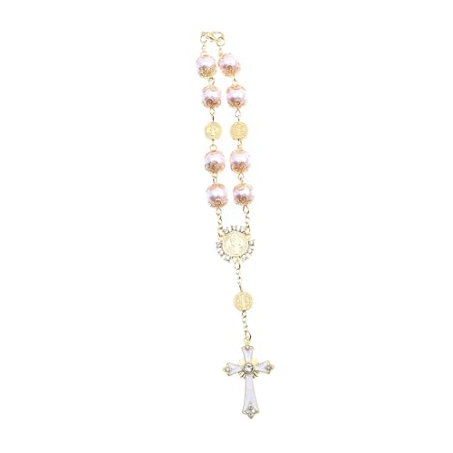 Ipetboom Religiöses Kreuz Rosary Armband aus Glasperlen Zart Verarbeitetes Hautfreundliches Schmuckstück Rosa Minimalistischer Charme für Damen und Herren für Taufen und Kommunionen von Ipetboom