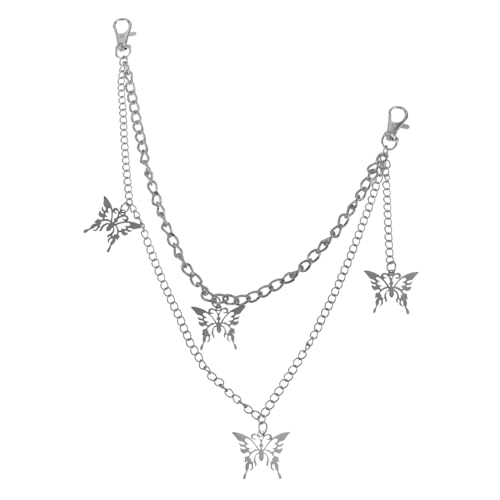 Ipetboom Retro Doppellagige Hosenkette aus Robustem Metall Unisex Vielseitige Jeans Hosenkette mit Zartem Schmetterlingsdesign Modische Hüftkette für Damen und Herren Langlebige von Ipetboom