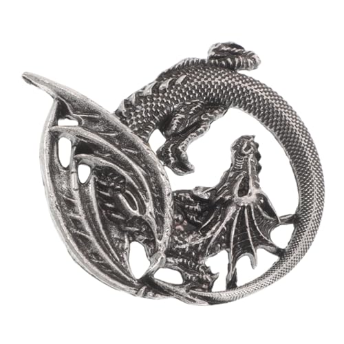 Ipetboom Retro Dragon Brosche Steampunk-Brosche Drachenanhänger Halskette für Männer -Drachenbrosche Drachen Schmuck Halskette mit Drachenanhänger Kleidung Tier Pin Legierung Grau von Ipetboom
