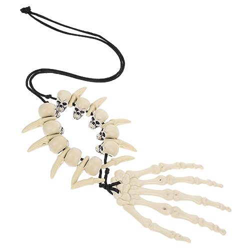 Ipetboom Retro Halloween Schädel Kette Resin Leichte Knochen Halskette Damen Gruseliges Skelett Hand Schmuck als Halloween Deko und Kostüm Zubehör von Ipetboom