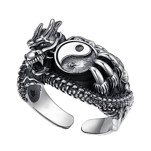 Ipetboom Retro Herrenring Metallring Drachenschuppe Design Vintage Offener Drachenklauen Fingerring Schmuck für Männer Langlebig Auffällig bei Besonderen Anlässen Wie Hochzeit und Party von Ipetboom