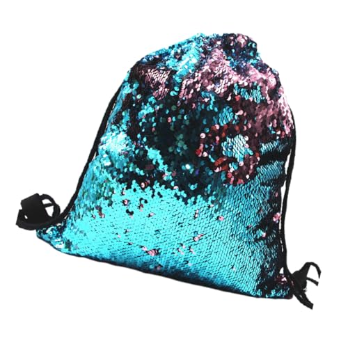 Ipetboom Reversible Sequin Drawstring Bag aus Polyester Doppelseitiger Glitzerrucksack in Blau und Hellrosa Strapazierfähiger Kordelzugbeutel für Schmuck Kosmetik und Geschenkaufbewahrung von Ipetboom