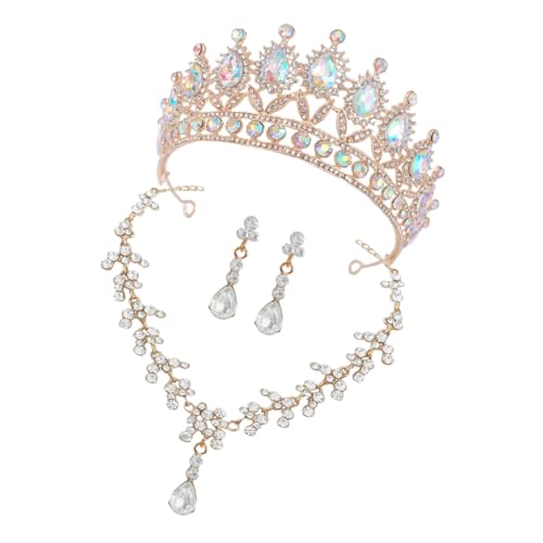 Ipetboom Rhinestone Kristallkrone Brautschmuck mit Stirnband Halskette und Ohrringen Leichtes Elegantes Brautaccessoire für Hochzeit Geburtstag Fest und Fotoshootings von Ipetboom