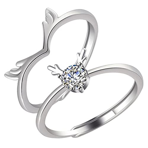 Ipetboom Romantische Verstellbare Geweih Partner Ringe für Offenes Design Leichtes Schmuck Valentinstag und Hochzeitstag von Ipetboom