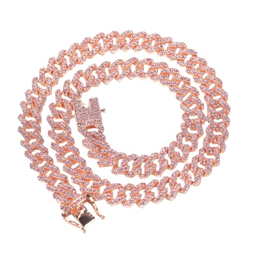 Ipetboom Rosa Vergoldete Punk Herren Halskette Link Chain mit Strass Anhänger Clavicle Fashion Chain für Partys und Alltag von Ipetboom