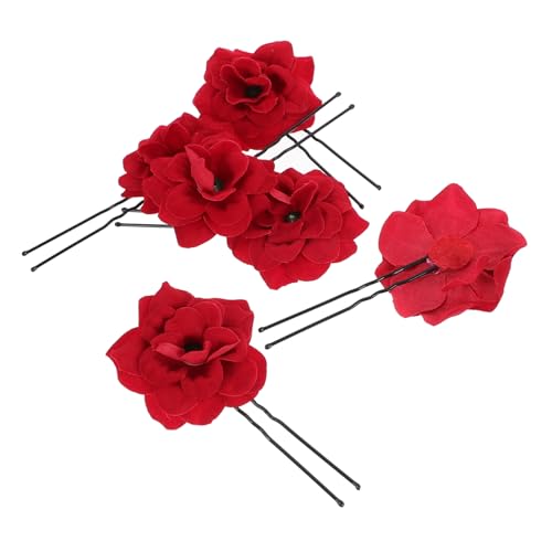 Ipetboom Rot 6St Haarspangen Haarklammer haar klemmen hair clip Blumenmädchen Haarschmuck Blumenklammern Haarnadel Braut Haarstäbchen die Blumen schmücken Rosen rote Rose Damen von Ipetboom