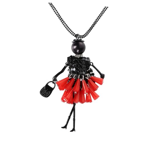 Ipetboom Rote Lange Modeschmuck Kette mit Lustigem Mädchen Anhänger Leichte Cartoon Halskette Komfortabel für Party Festival und Alltag Modisches Geburtstagsgeschenk von Ipetboom