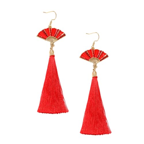 Ipetboom Rote Ohrstecker Fächerform Retro Stil Festliche Damenohrringe für Frühlingsfest Elegant Chinesischer Hitzebeständig Vielseitig Kombinierbar von Ipetboom