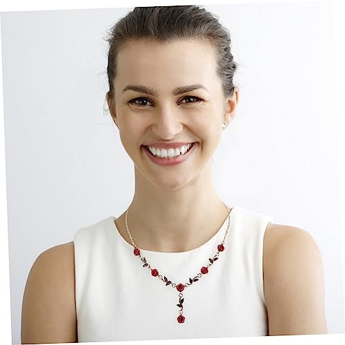 Ipetboom Rotes Rosen Schmuckset Damen Schmuckset Halskette Armband Ohrringe Hochwertiger Legierung Glänzend Leicht Modisch für Alltag und Fest von Ipetboom