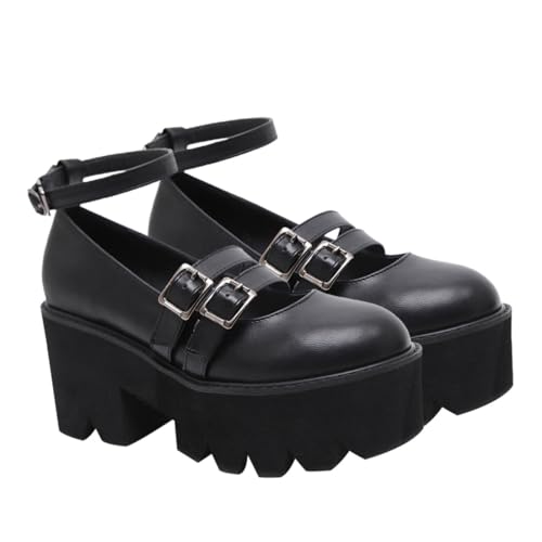 Ipetboom Runde Mary Schuhe Damen Dicke Sohle Flache Lederschuhe Atmungsaktiv und Strapazierfähig Bequemes Design für Alltag und Büro Vielseitig Kombinierbar Schwarz von Ipetboom