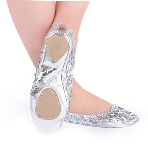 Ipetboom Rutsch Glitzerschuhe Damen Tanzschuhe Latein mit Rundsohle Silber Langlebig Elastisch Vielseitig für Ballett Yoga und Tanztraining von Ipetboom