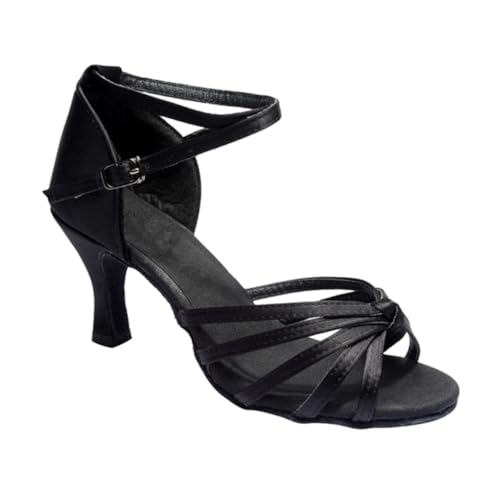 Ipetboom Satin High Heels Damen Latein Tanzschuhe Open Toed Knoten Riemchen Absatz Schwarz Schuhe für Lateinamerikanische Tänze und Festliche Anlässe von Ipetboom