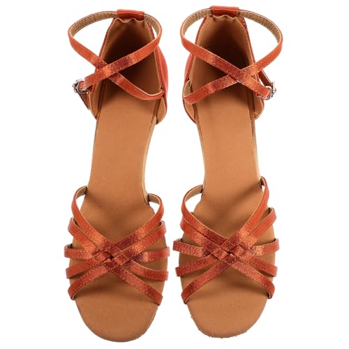 Ipetboom Satin High Heels Damen Latein Tanzschuhe mit Knotenriemen Offene Zehen Eleganter Absatz Goldfarben für Bälle und Latein Tanzveranstaltungen von Ipetboom